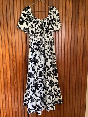 Hint of Blush Black and White Floral Dress